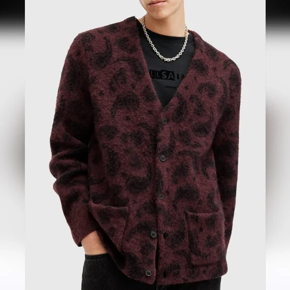 ALLSAINTS MENS BANCAT PAISLEY ALPACA WOOL CARDIGAN - Picture 3 of 16
